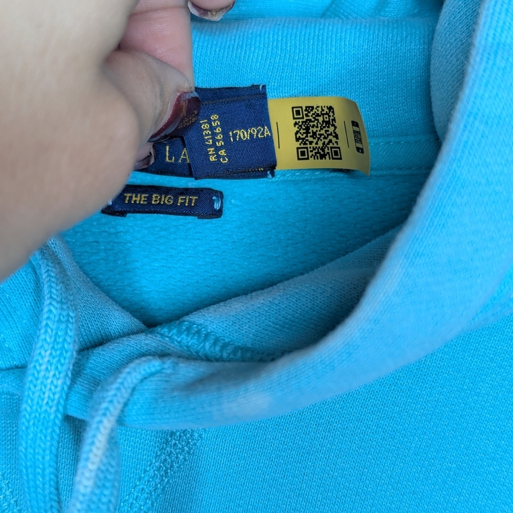 Polo Ralph Lauren Hoodie Womens Petite Small SP Aqua Blue Spellout Logo Pullover - Picture 8 of 14